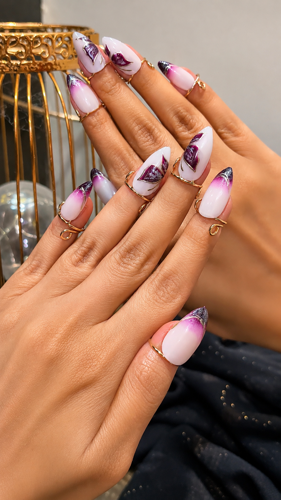 Purple Floral (golden) ring set