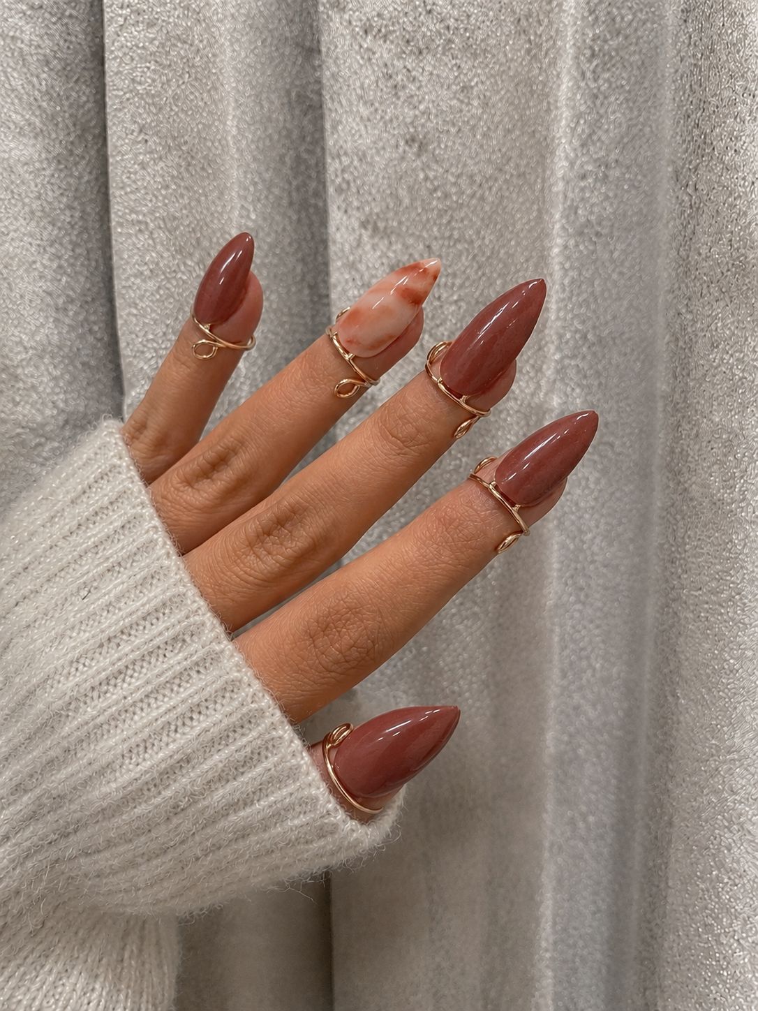 Brown Marble Ring set(golden)